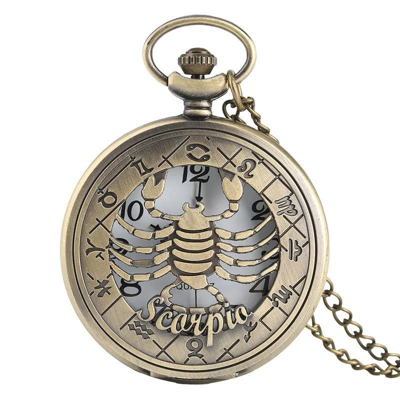 Винтаж зодиака узор современные карманные часы Цепочки и ожерелья цепь Медь Ретро Стиль двенадцать созвездий Для мужчин Для женщин часы Стимпанк - Цвет: Scorpio