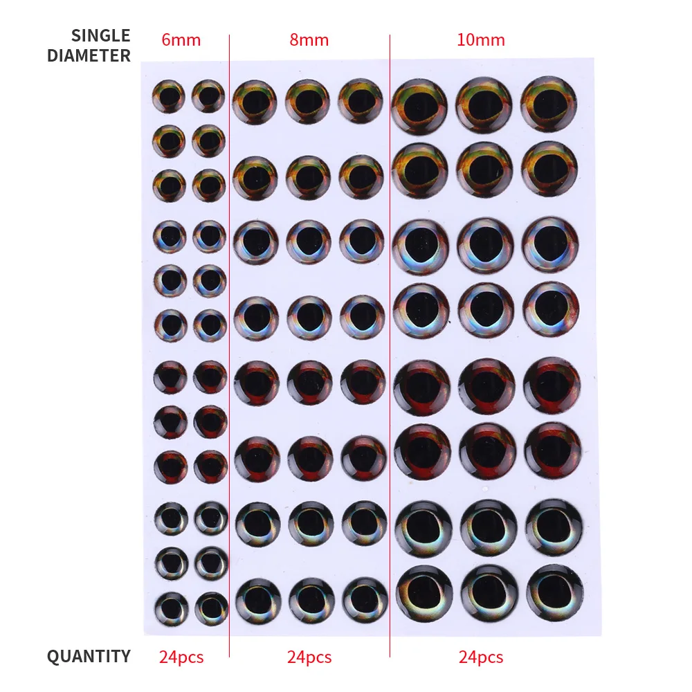 Рыболовные глаза для приманки 72 шт. 6 мм 8 мм 10 мм 3D моделирование глазного яблока вниз кренкбейт Гольян Поппер VIB искусственные рыбные глаза