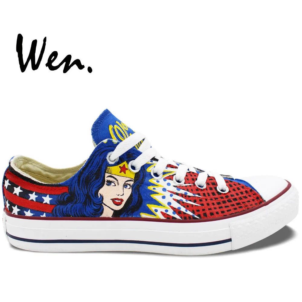 Wen Best Popular Hand Painted font b Shoes b font Wonder Woman Custom Design Men Women
