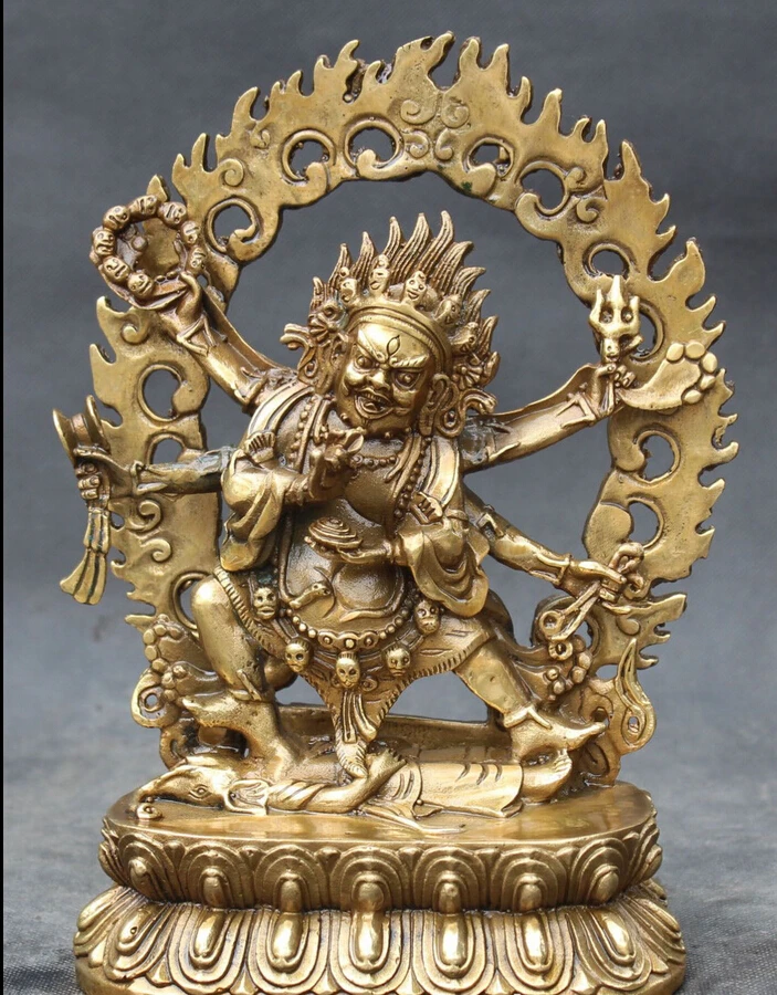 ZSR 529 ++++++9" Chinese Buddhism Bronze Carving Stand 6 Arms Mahakala Wrathful Deity Statuein