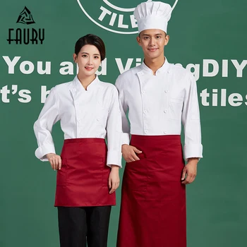 

White Chef Restaurant Work Uniforms Long Sleeve High Quality Pure Color Cooking Clothes Kitchen Jacket Hotel Waiter Coats Aprons