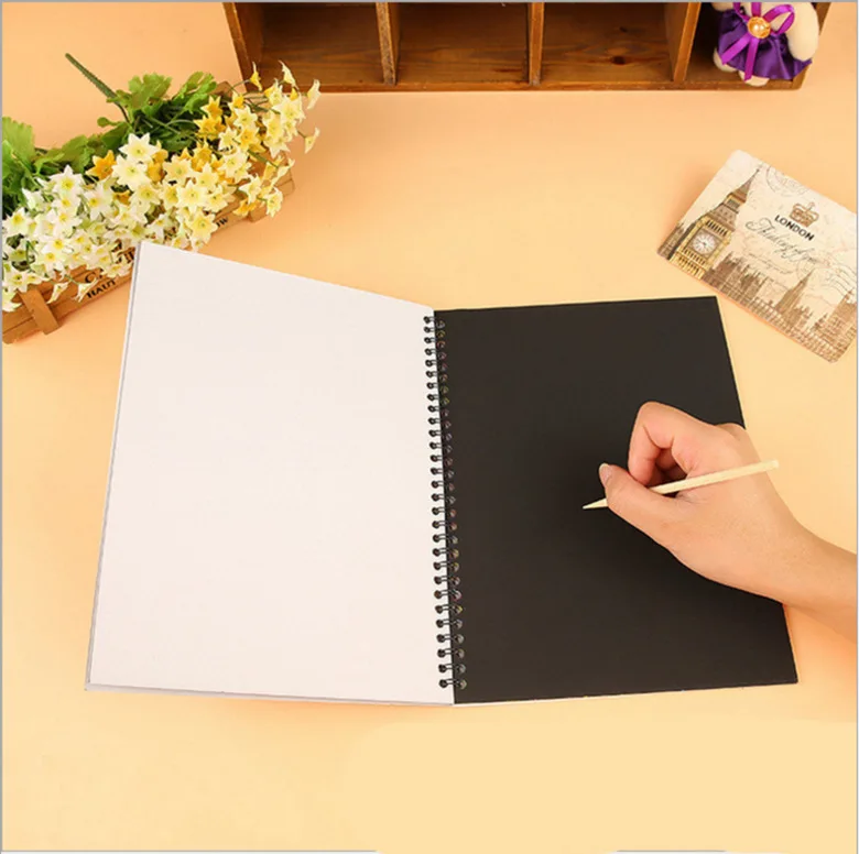 EZONE Scratch Notebook Coil Graffiti Note Book Black Page Cute Magic DIY Drawing Book Painting Notepad for Kids Stationery Gift EZONE Scratch Notebook Coil Graffiti Note Book Black Page Cute Magic DIY Drawing Book Painting Notepad for Kids Stationery Gift