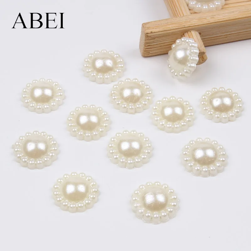 

100pcs 12mm Imitation Pearls Half Round Flatback Flower Beads For Scrapbook Cards Decoration DIY Jewelry Crafts Loose Beads