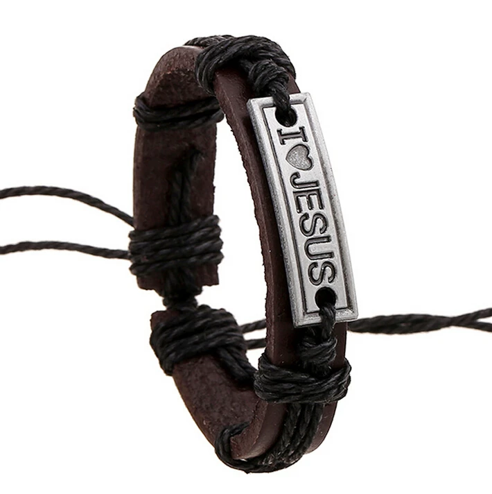 

Free Ship Adjustable unisex mixed real leather bracelet letters and bracelets letter jewelry I love jesus bangles