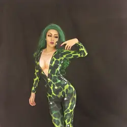 Зеленый Комбинезоны для малышек 3D печать женская Комбинезон Сексуальная сценическая одежда вокальное шоу ночной клуб Сценическое боди