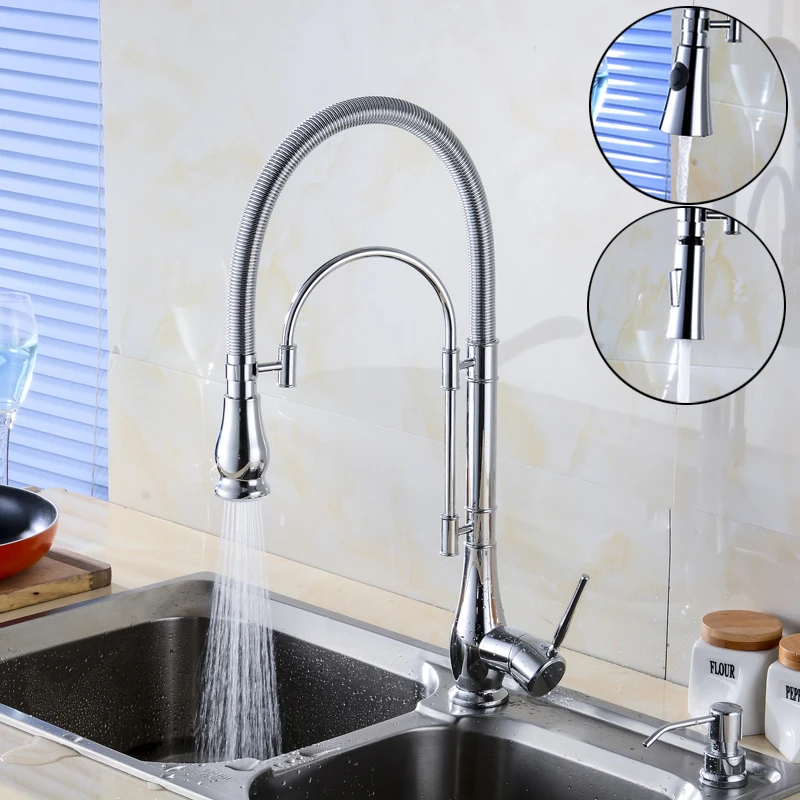 Chrome Brass Kitchen Faucet Single Lever Swivel Rotating Kitchen Mixer