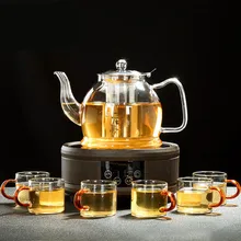 Стекло Чай горшок Чай комплект дома термостойкие Стекло чайник с электрическим Керамика нагреватель Чай горшок чашка установить