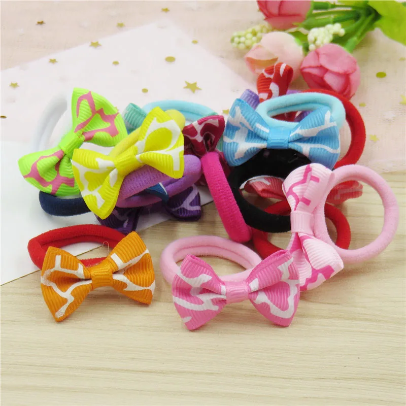 200PCS/LOT Ripple Small Ribbon Bow Elastic Hair Bands For Girls
