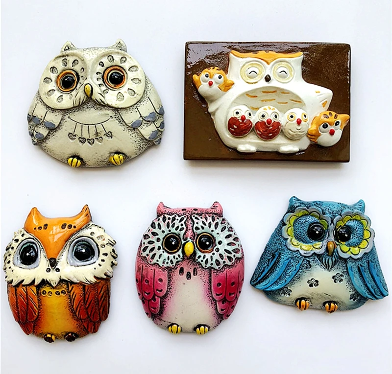 

New Handmade Painted British Creative Cute Owl 3D Fridge Magnets Tourism Souvenirs Refrigerator Magnetic Stickers Home Decortion