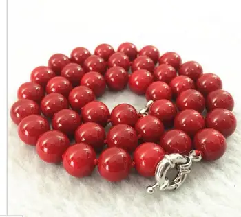 

real SHELL pearl necklace for women 18" long designs red coral stone round beads 12mm jewelry necklace