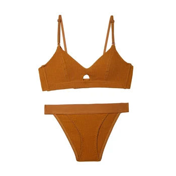 

2019 New Women Cotton Lingerie Set Hollow Out Wireless Ladies Bras Solid Color Push Up Bra Set Comfortable Soft Female Underwear