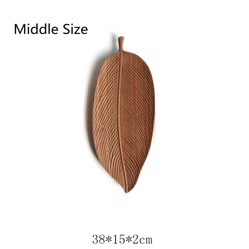 Leaf Pattern Rubber Walnut Wood Pan Plate Fruit Dishes Saucer Tea Tray Dessert Dinner Bread Wood Plate Japanese Irregular Shape - Цвет: JJ1435V38x15CM