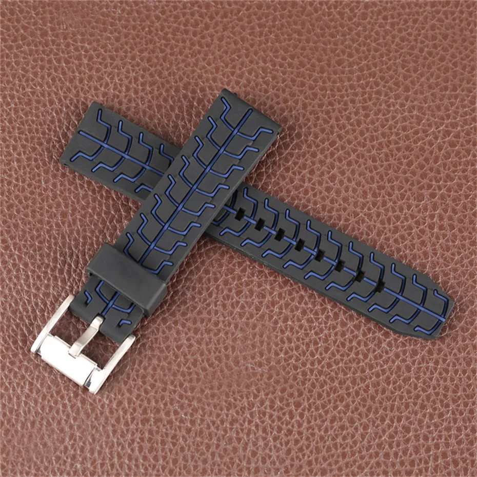 Red Blue Orange 20mm 22mm 24mm Men Silicone Soft Watch Band Pin Buckle Male Wrist Replacement Watches Strap + 2 Spring Bars (30)