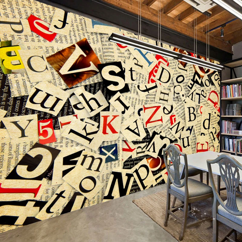 

3d custom photo wallpaper high quality 3d effect TV-seting canteen bar coffee background wall murall abstract alphabet mural
