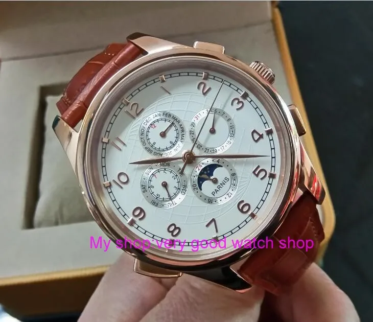 44 مللي متر PARNIS التلقائي الذاتي الرياح حركة الطلب الأبيض متعددة funtion ساعة رجالي ساعات آلية pvd روز الذهب حالة 8 44 مللي متر PARNIS التلقائي الذاتي الرياح حركة الطلب الأبيض متعددة funtion ساعة رجالي ساعات آلية pvd روز الذهب حالة 8