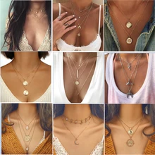 Многослойный Кристалл лунные ожерелья и кулоны для женщин винтажное очаровательное Золотое колье ожерелье богемное ювелирное изделие