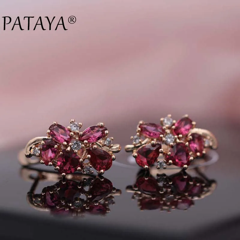 Pataya Multi Цветной Зеленый Натуральный циркония серьги 585 розовое золото RU Hot
