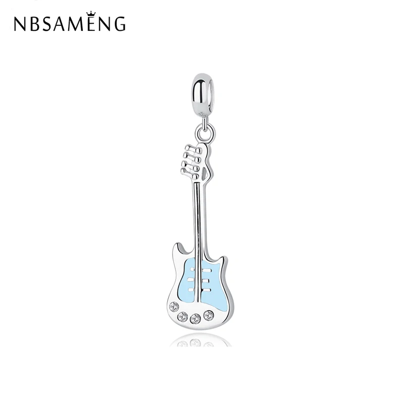 Authentic 925 Sterling Silver Charm Bead Love Music Bass Guitar Pendant