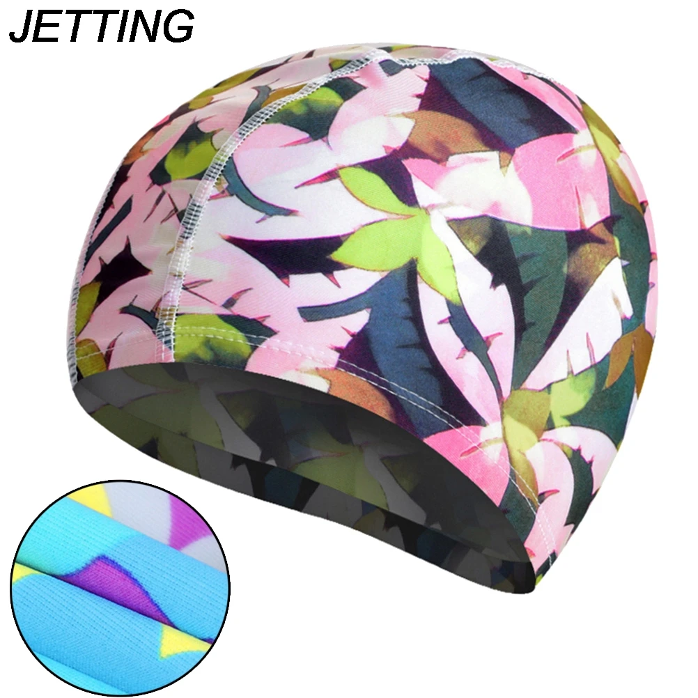 

HOT Free Size Pool Cap Colorful Printed Swimming Caps Waterproof Flower Bathing Cap Protect Ears Hair Men Women Adults Swim
