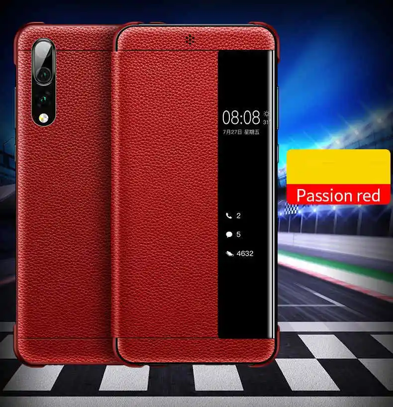 Smart Touch Window View Genuine Leather Flip Cover Case For Huawei P30 P20 lite Mate 9 10 20 Pro Phone Case For Huawei P10 Plus - Цвет: RED