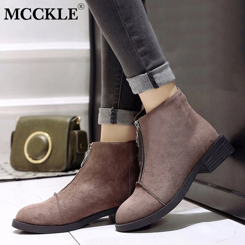 

MCCKLE Women Casual Platform Low Heels Ankle Boots Winter Female Suede Zipper Creeper Short Boots Ladies Leisure Footwear