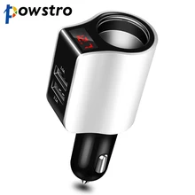 Автомобильное зарядное устройство Powstro 2 USB с цифровым дисплеем, зарядное устройство для iPhone, iPad, samsung, Xiaomi, автомобильное зарядное устройство