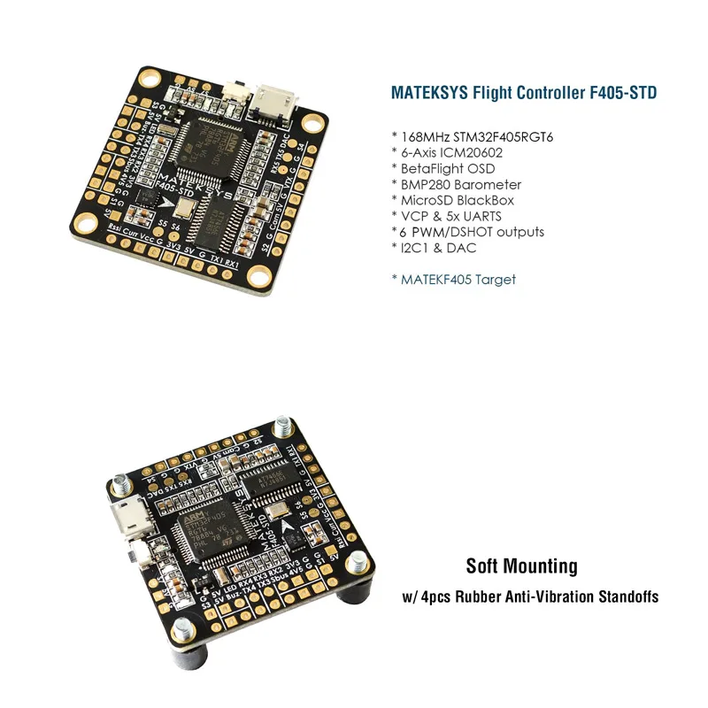 

Matek F405-STD BetaFlight STM32F405 Flight Controller Built-in OSD Inverter for RC Eachine X220 250 Multirotor FPV Racing Drone