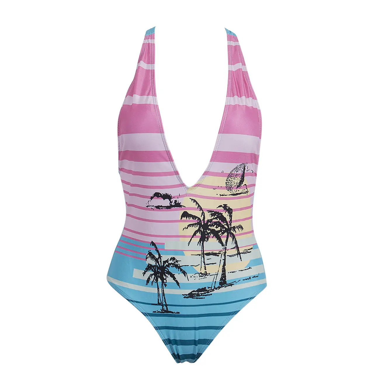 Hawaii Printde Women Split One Piece Swimwear Tankini Swimsuit Cute