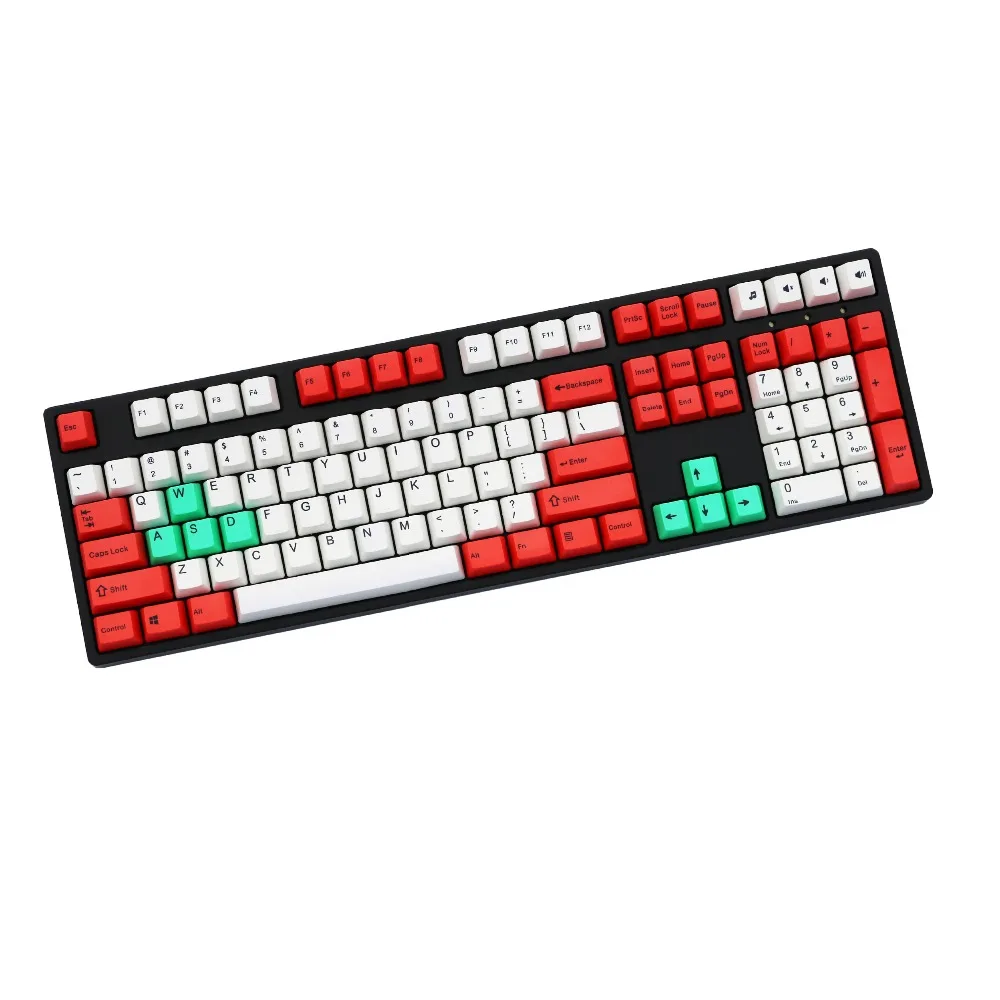 

Colorful Mechanical keyboard keycap OEM profile PBT Dye-Sublimated 87/108 key Red/White MX switch ANSI layout Only sell keycaps