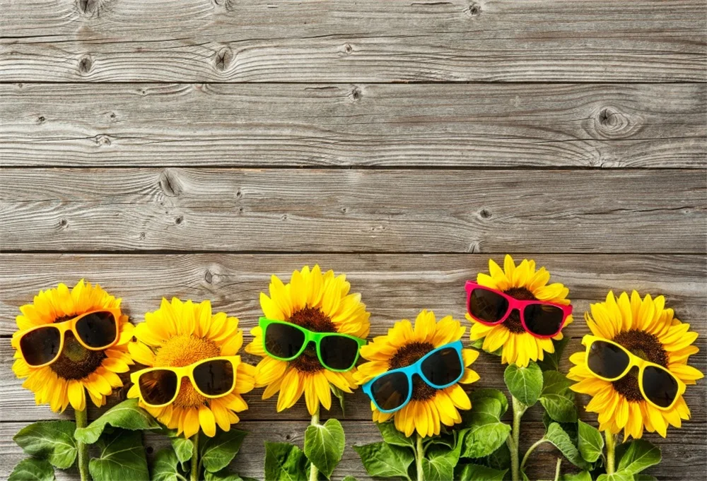 

Laeacco Wooden Board Sunflower Sunglasses Baby Child Photography Backgrounds Customized Photographic Backdrops For Photo Studio
