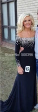 Sliver Pailletten Langarm Prom Kleid 2017 Schulterfrei Abendkleider Eine linie Formale Kleid für Frauen Weiche Chiffon