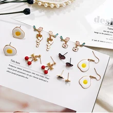 Корейские нежные серьги-гвоздики в виде птицы в виде жареного яйца для женщин, ювелирные изделия, серьги из сплава с кристаллами и эмалью для женщин, подарок для девушек
