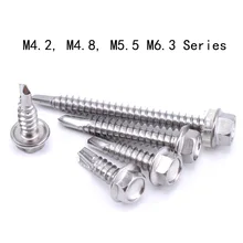 ,100 Pieces #8 x 2 1//2 to 2-1//2 Lengths M4.2 x 50mm Stainless #8 Hex Washer Head Self Drilling Sheet Metal Tek Screws with Drill Point