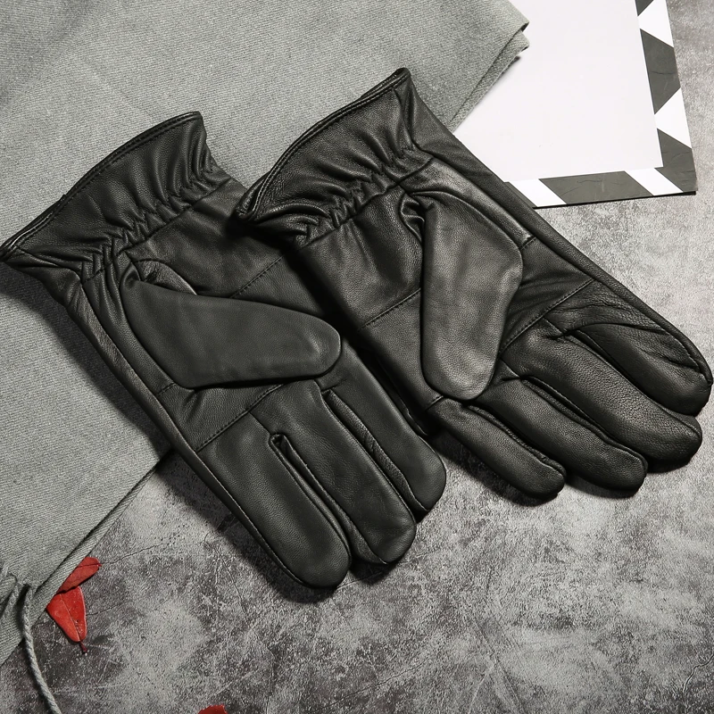 2019 Winter Warm Genuine Leather Gloves for Men Fashion Fingers Driving Gloves Male Outdoor Sheep Leather Guantes Black