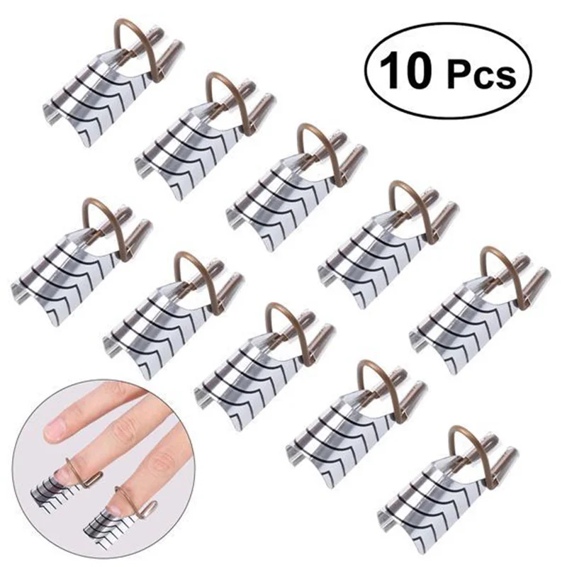 10pc Nail Art C Curved Shape Extension Guide Tips French Foil Acrylic Polish Gel UV Form Reusable Metal Mold Manicure Tool New