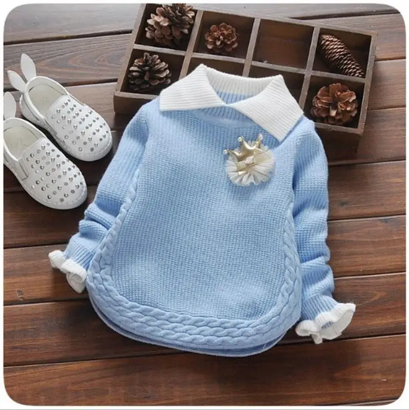 Вязаные свитера для маленьких девочек; осенне-зимние свитера; модные Рождественские свитера для малышей; одежда - Цвет: Light Blue