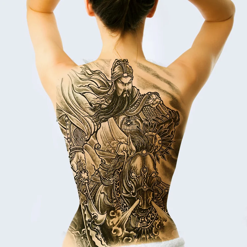 Новинка, 48*35 см, Большие Татуировки гейши, для мужчин и женщин, водонепроницаемые, большие временные татуировки, наклейки, полная спина, боди-арт, поддельные татуировки, дракон, череп