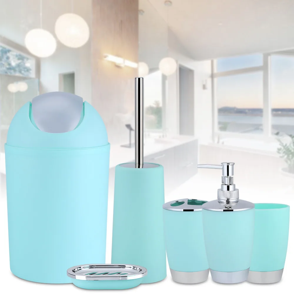 

Hot Sale 6PCS/Set Bathroom Accessory Set Bin Soap Dish Cup Toothbrush Holder Toilet Brush