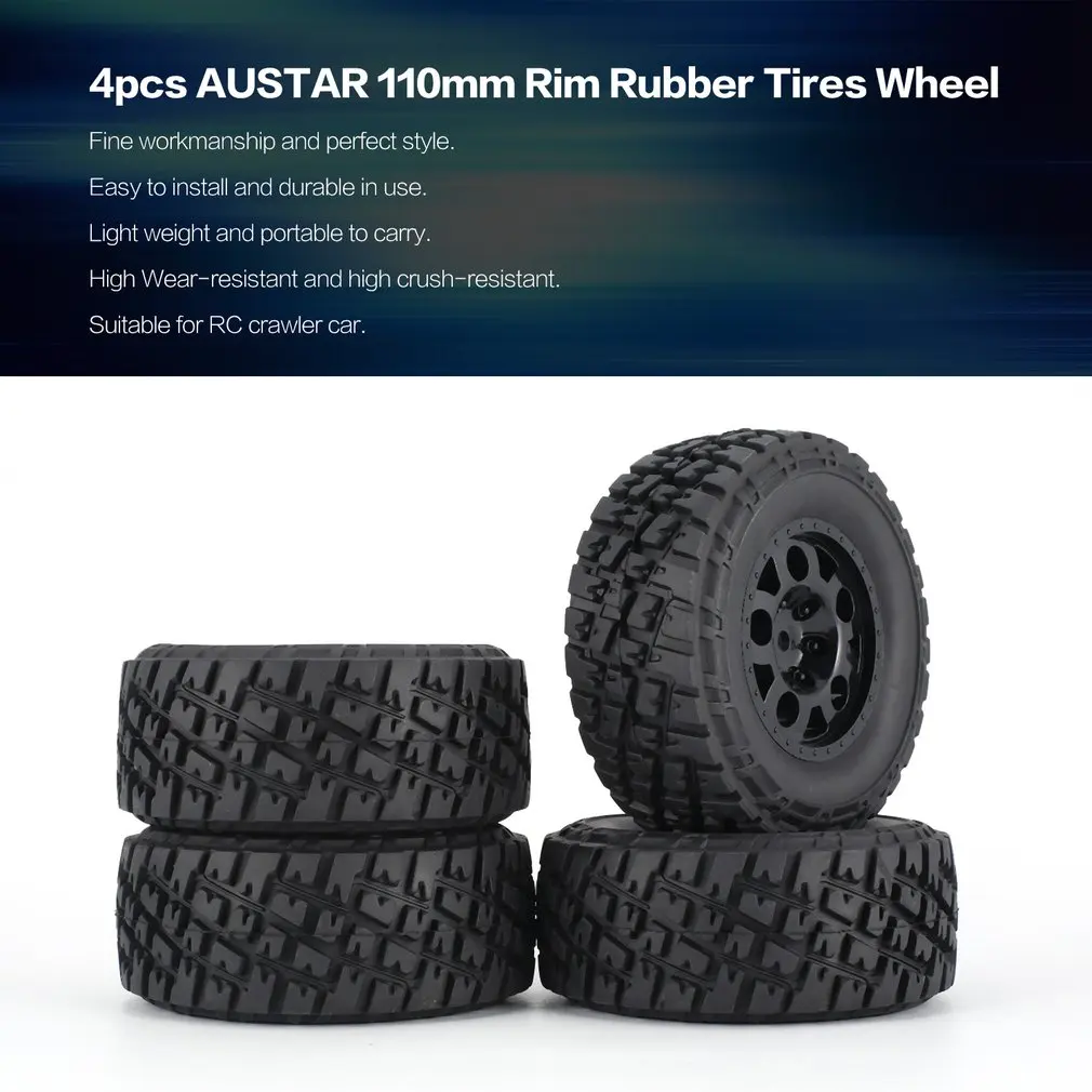 

4pcs AUSTAR 110mm Rim Rubber Tyre Wheel Set Kit Spare Parts Accessories for Traxxas Slash 4X4 RC4WD HPI HSP Crawler Car Model