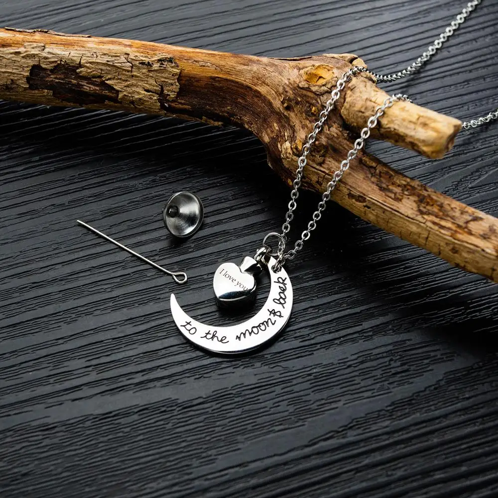 

I Love You To The Moon & Back Heart Urn Locket Necklace on Stainless Steel Chain Cremation Memorial Ashes