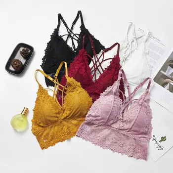 

Plunge Lace Women's Brassiere Wire Free Sexy Deep V Bralette Triangle Cup Spandex Strappy Bra Lingerie Triangle Underwear