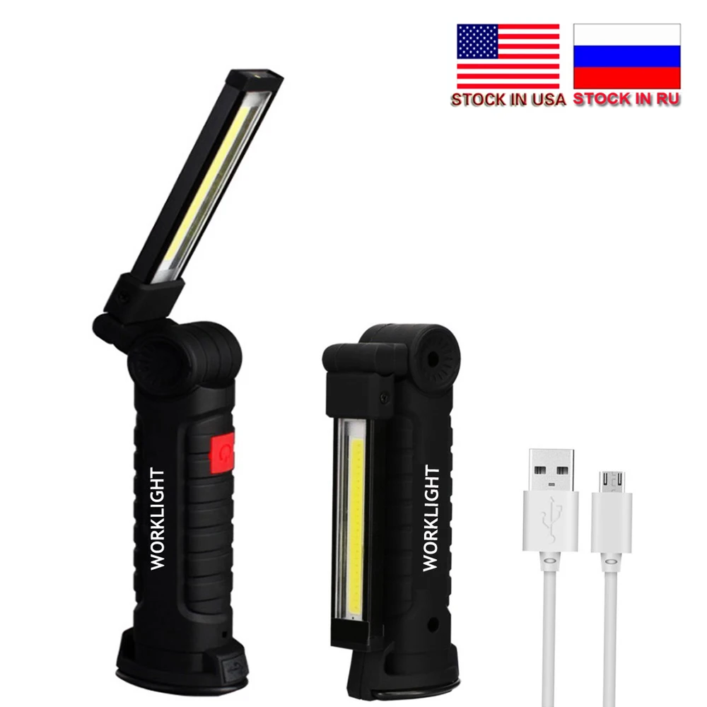 

LED Flashlight Collapsible USB Rechargeable COB Portable Work Light Magnetic Base Hook Inspection Lamp for Camping Dropshipping