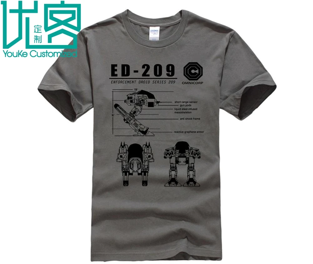 Мужская футболка с надписью ED-209 Blueprint Omnicorp летняя круглым вырезом и принтом в