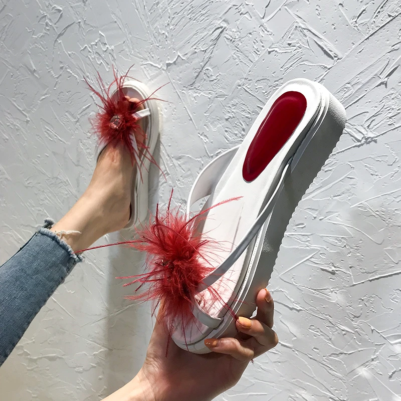 

Flip Flops Slippers Platform Flat Women Shoes Crystal Fashion Fur Slides 2019 New Summer Ladies Outdoor Shoes Women Footwear
