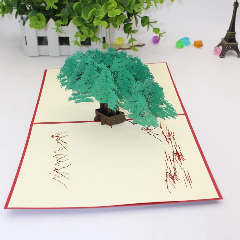  3D Handmade Chinese Style Verdant Pine and Cypress Paper Invitation Greeting Cards PostCard Busines - 32889816904