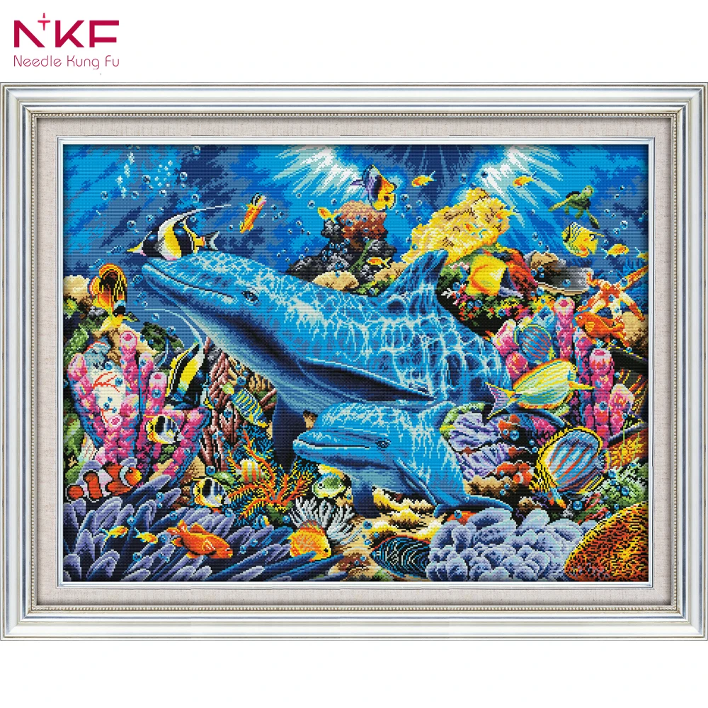 Offerte NKF D952 14CT 11CT Contato e Timbrato Decorazione Della Casa Delfini Nel Mare Cross Stitch Kit