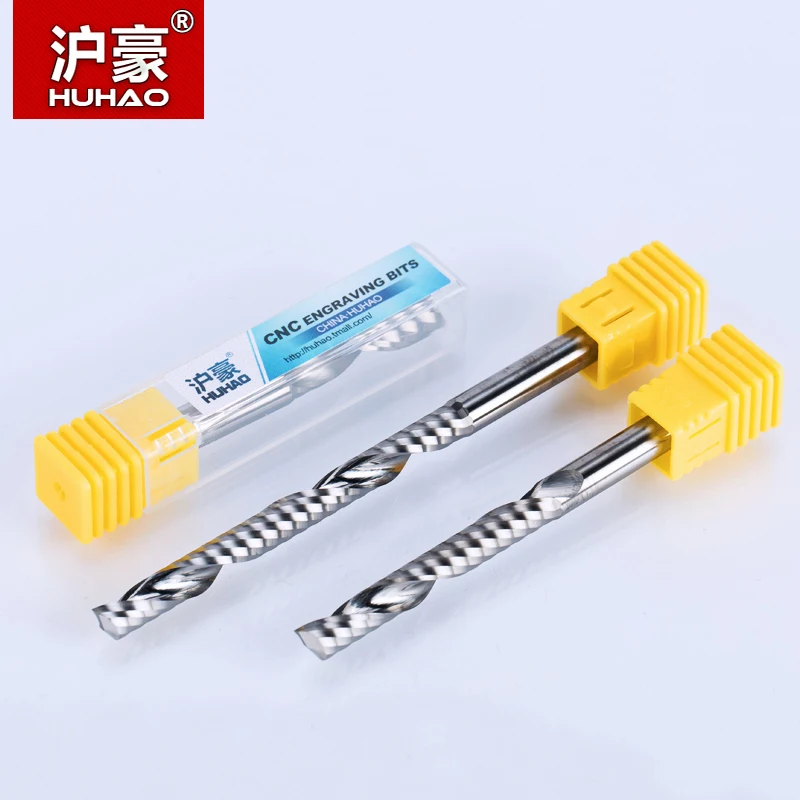 HUHAO 1PC 6mm one Flute Spiral Cutter router bit CNC end mill For MDF carbide milling cutter tugster steel router bits for wood