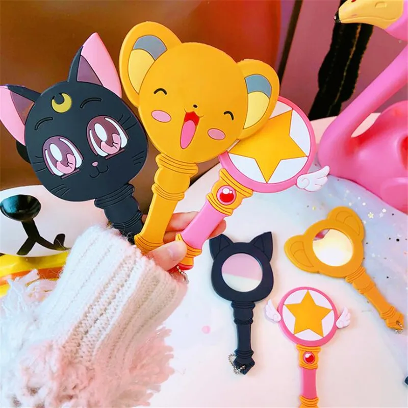 

Anime Sailor Moon Sakura Cosmetic Mirror Luna Cosplay Costumes Props Pink Girl Hearts No Flowers Angel Cute Cartoon Princess