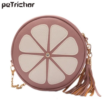 

Small Women Bags Round Girl Messenger Bag Brand Leather Shoulder&Crossbody Bags Tassel Chain Lady Handbags Zipper Floar Circular
