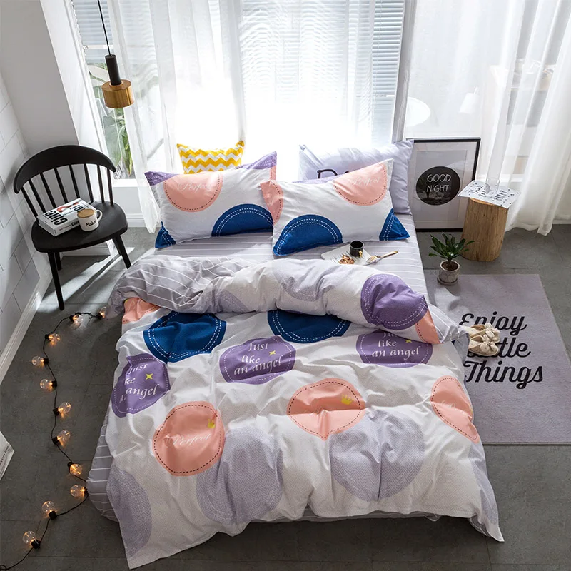 

Papa&Mima Colored circles print duvet cover sets Simple style 100% Polyester Fibre Queen size flat sheet pillowcases